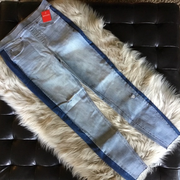 Spanx Side Stripe Distressed Skinny Jean Medium - Picture 4 of 6